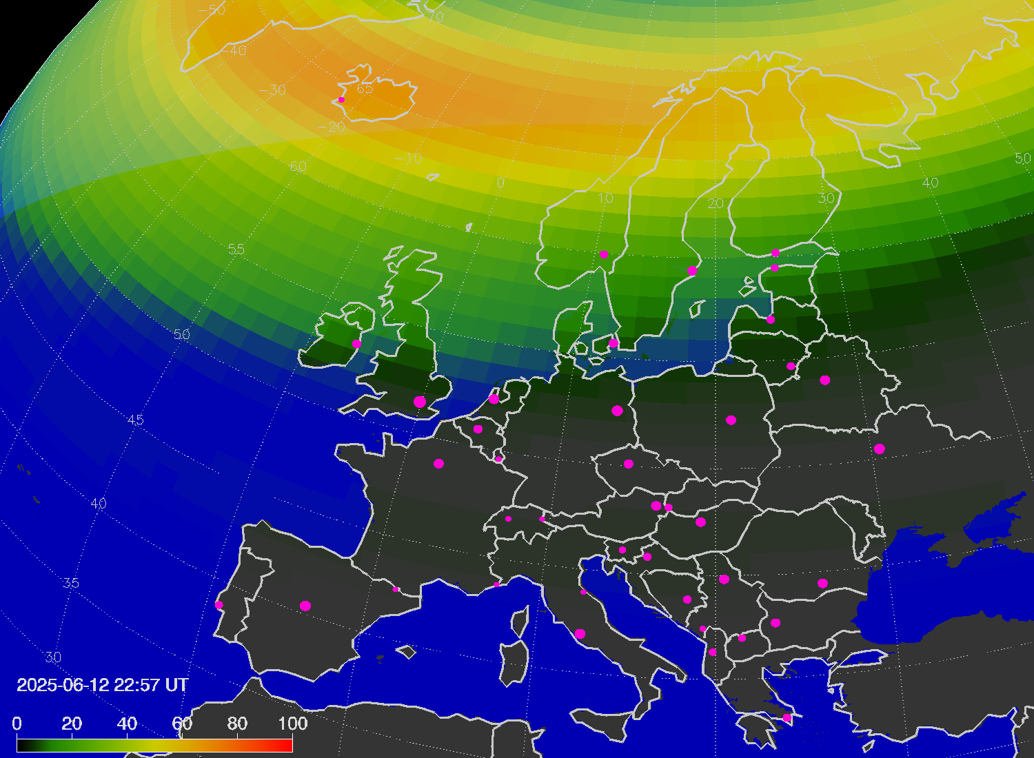 Northern lights (auroras) over Europe
