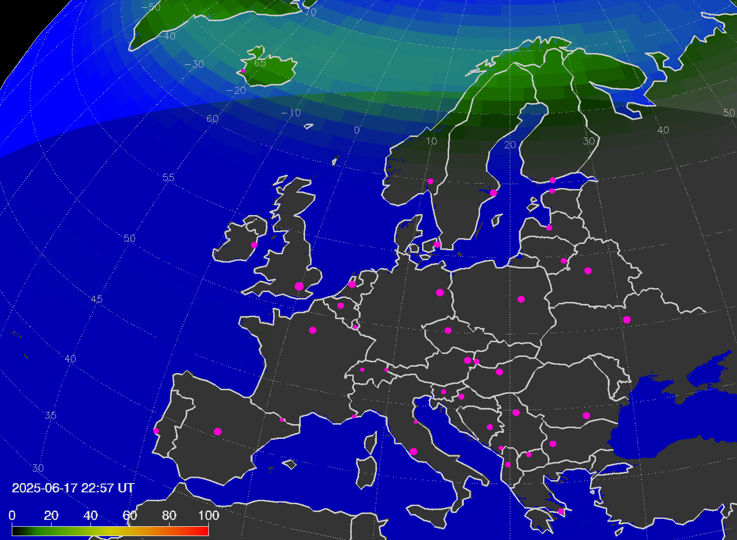 Northern lights (auroras) over Europe