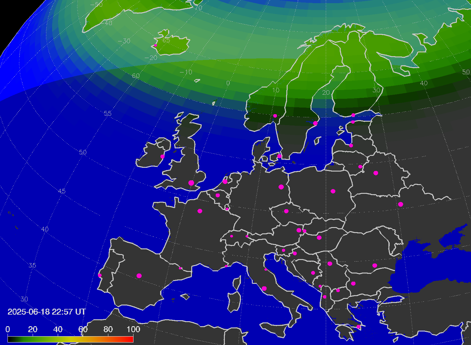 Northern lights (auroras) over Europe