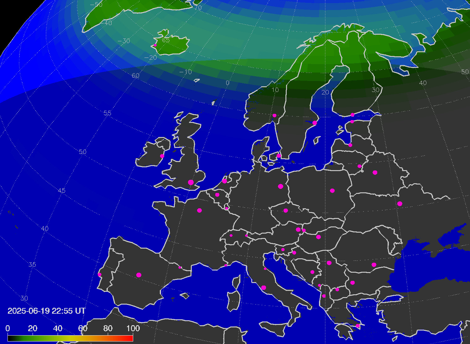 Northern lights (auroras) over Europe