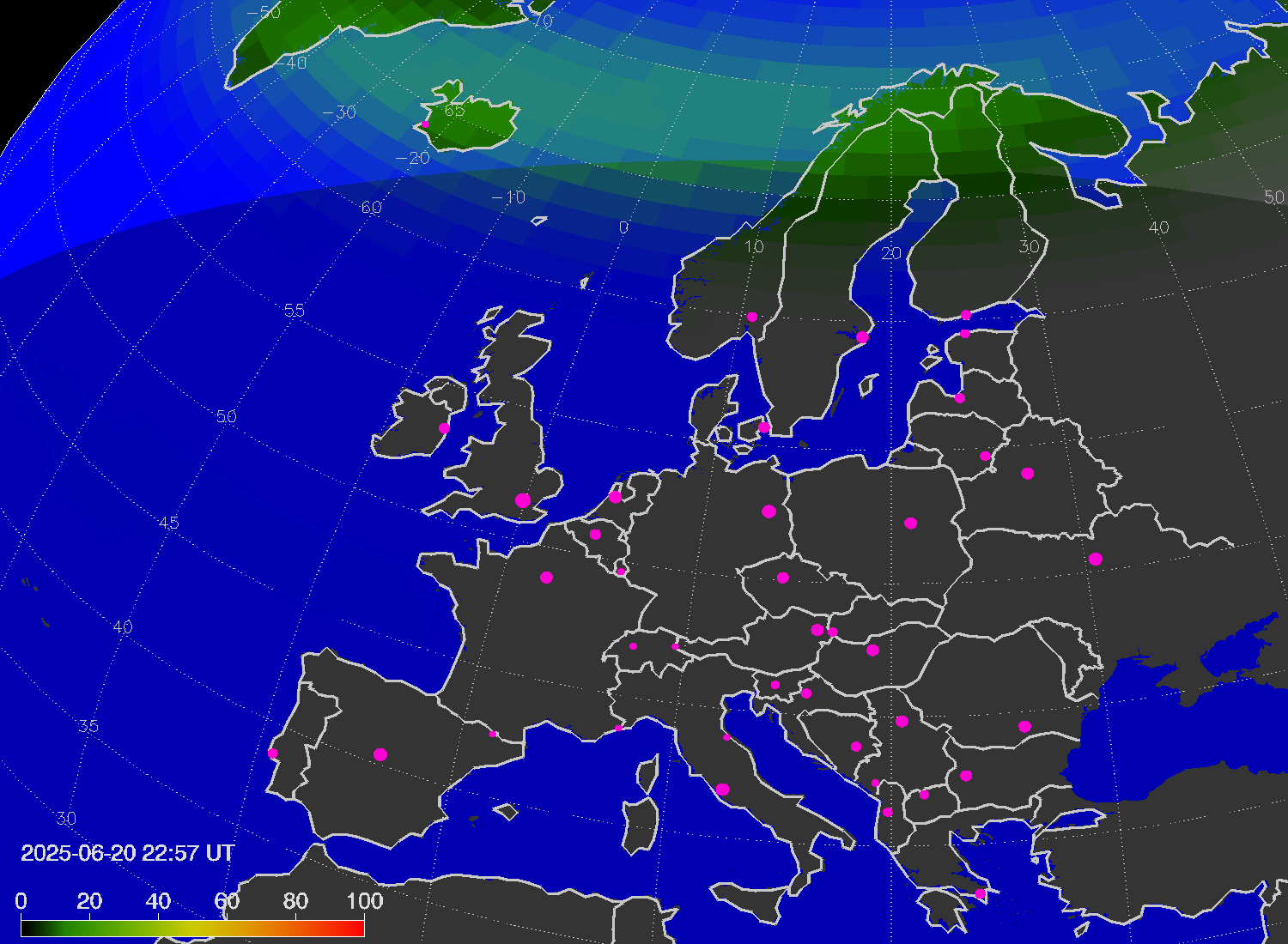 Northern lights (auroras) over Europe