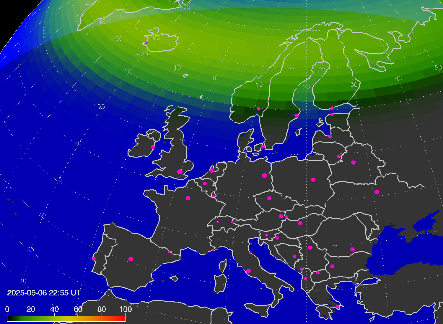 Northern lights (auroras) over Europe