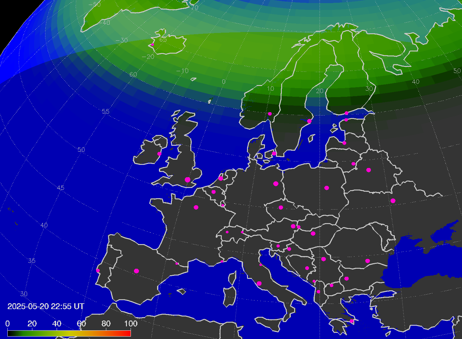 Northern lights (auroras) over Europe