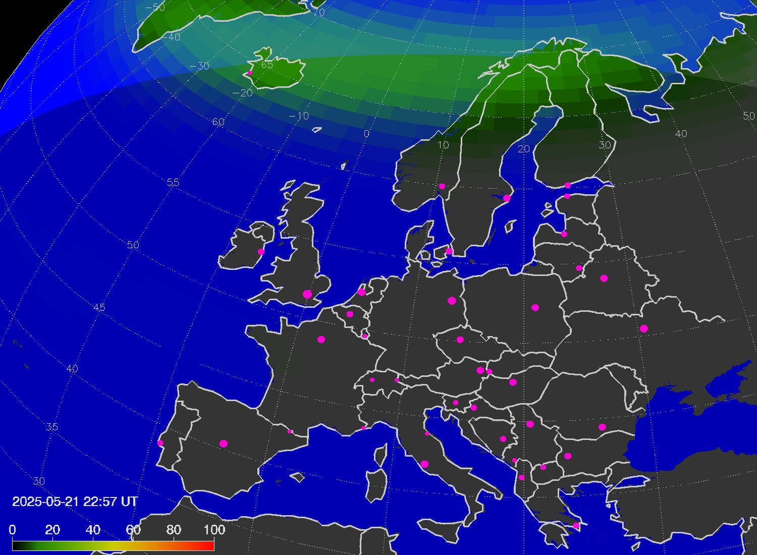 Northern lights (auroras) over Europe