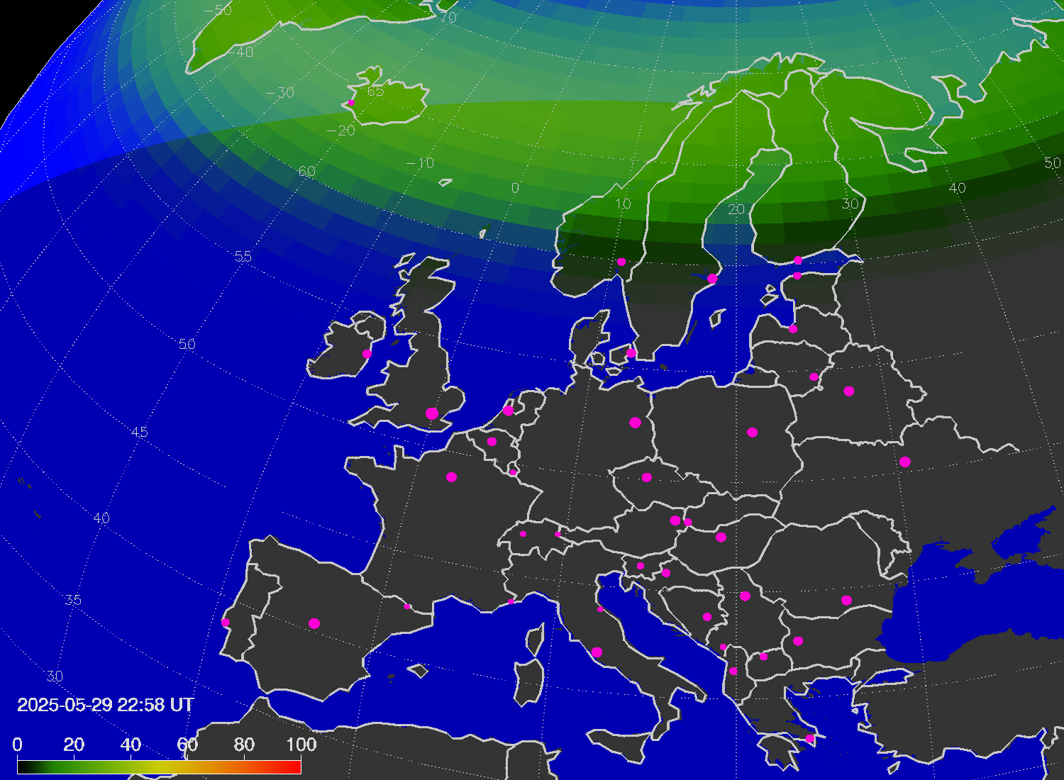 Northern lights (auroras) over Europe