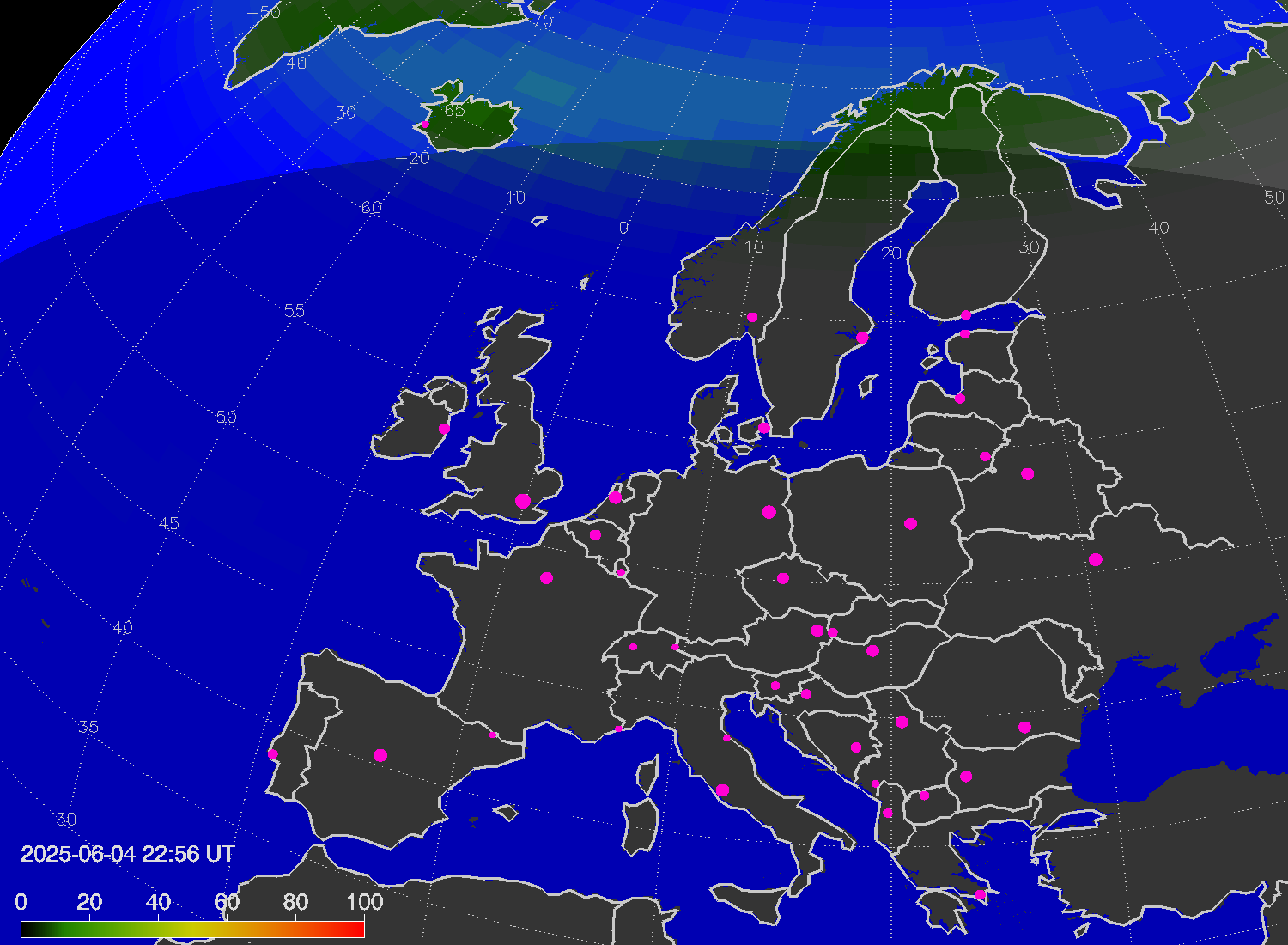 Northern lights (auroras) over Europe