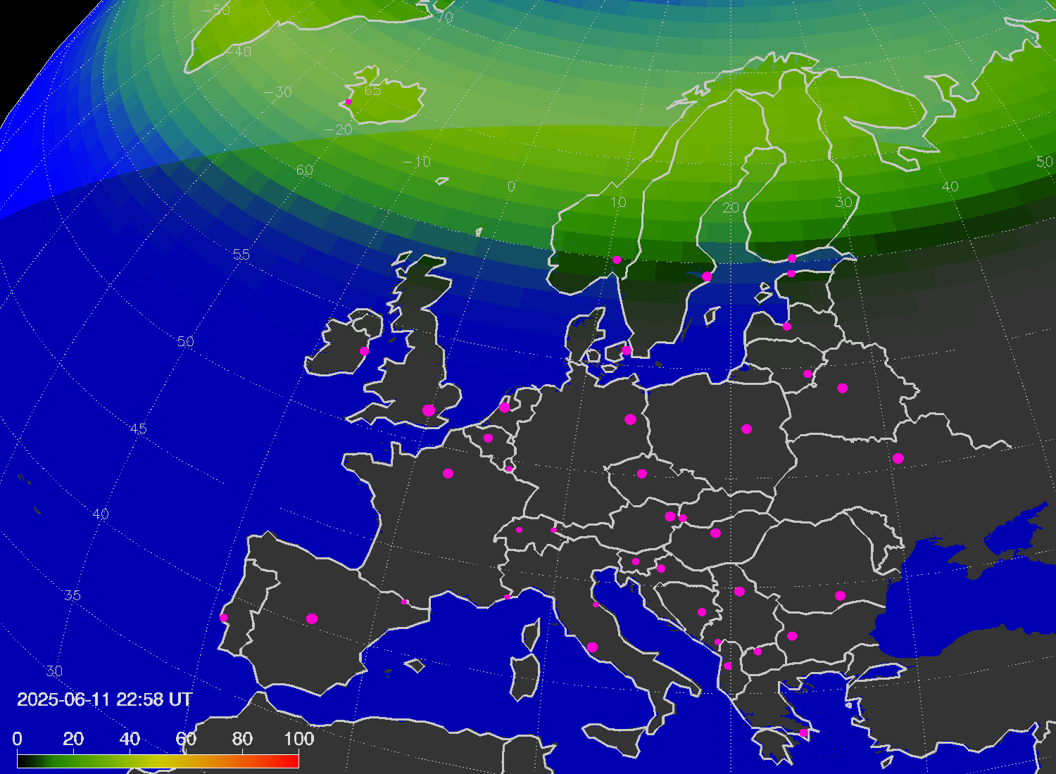 Northern lights (auroras) over Europe