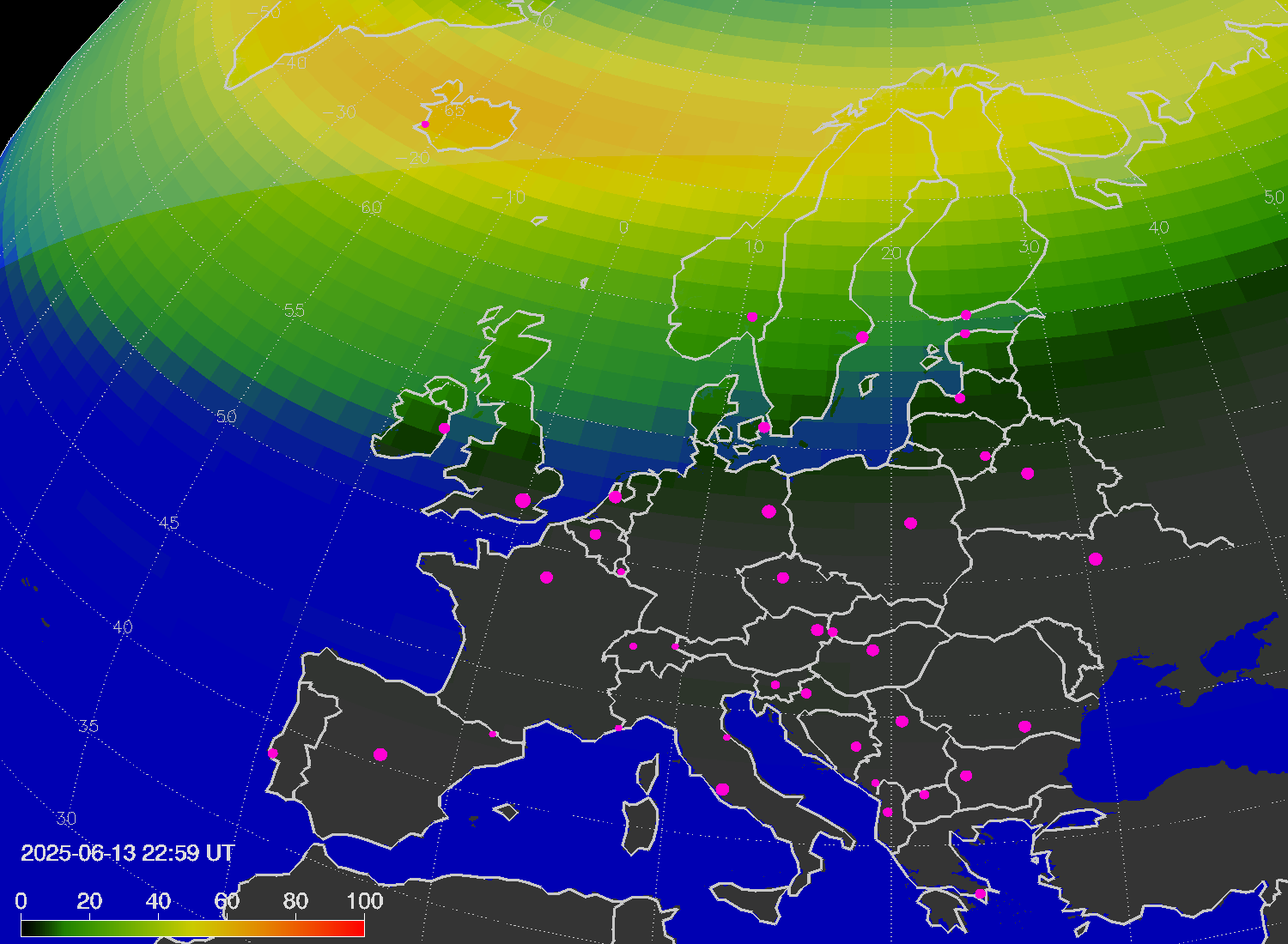 Northern lights (auroras) over Europe