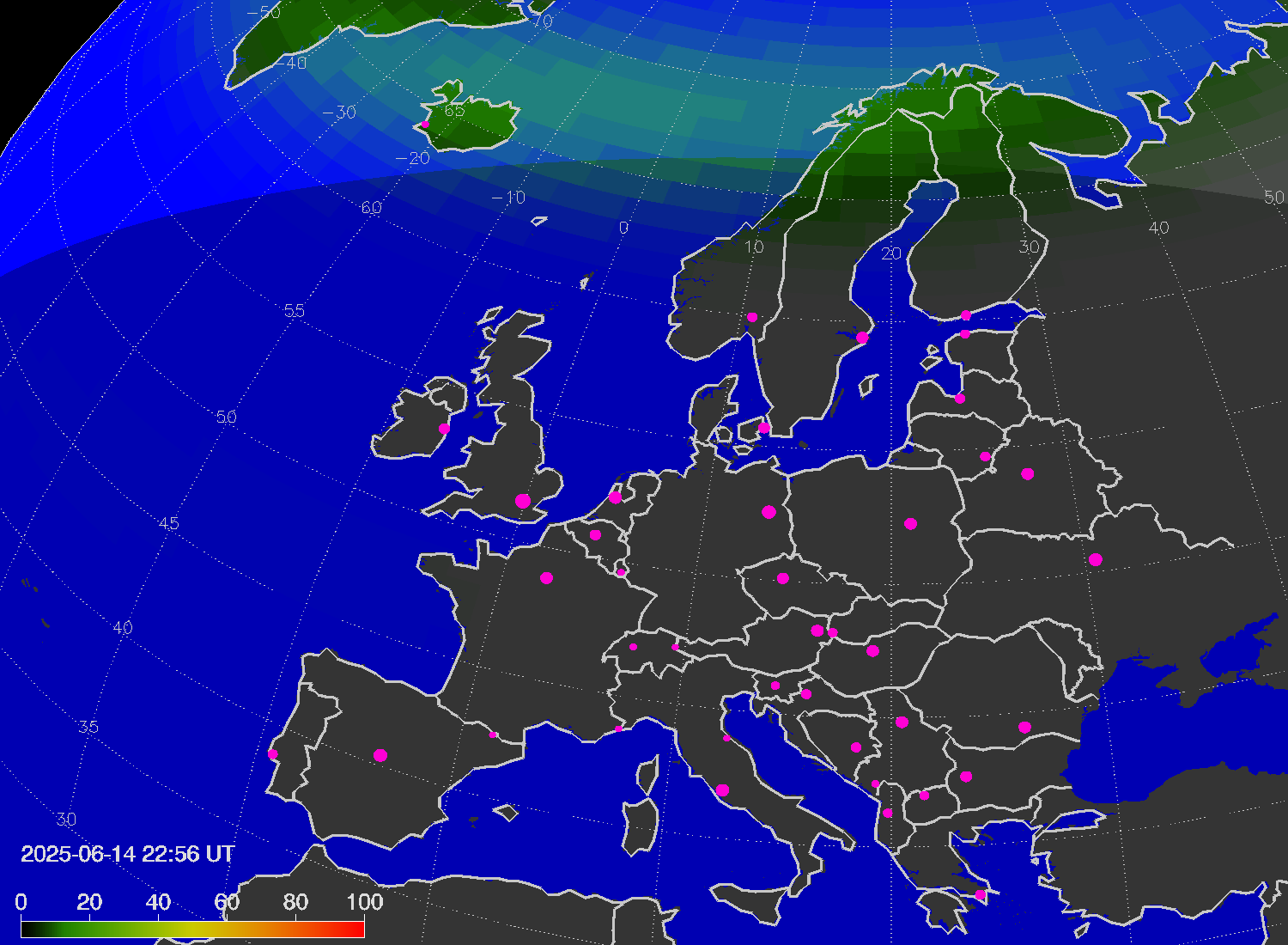 Northern lights (auroras) over Europe