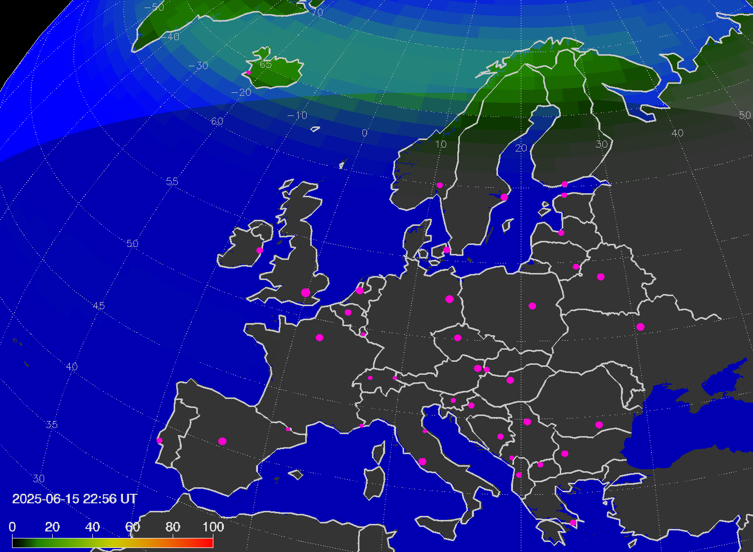 Northern lights (auroras) over Europe