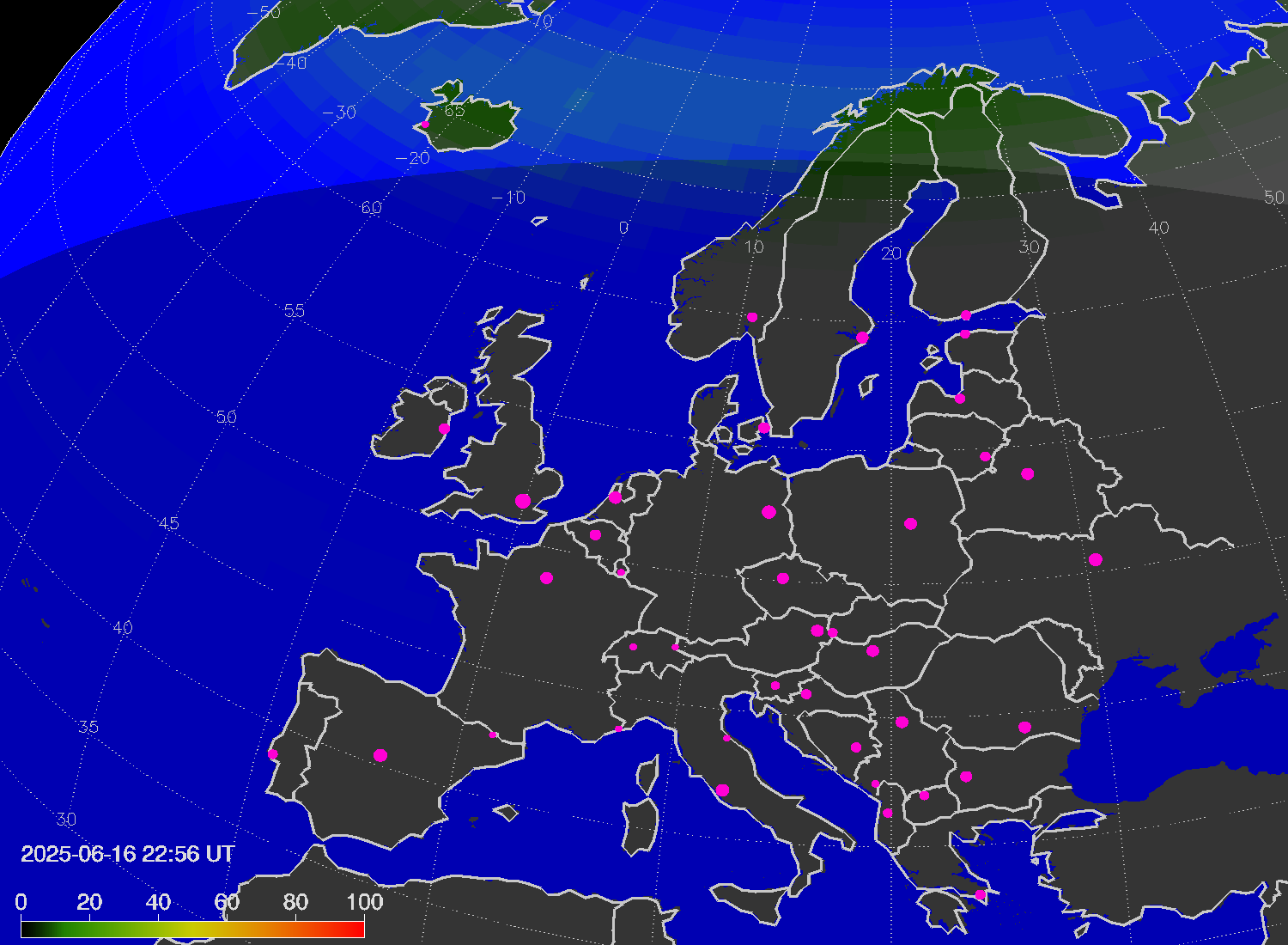 Northern lights (auroras) over Europe