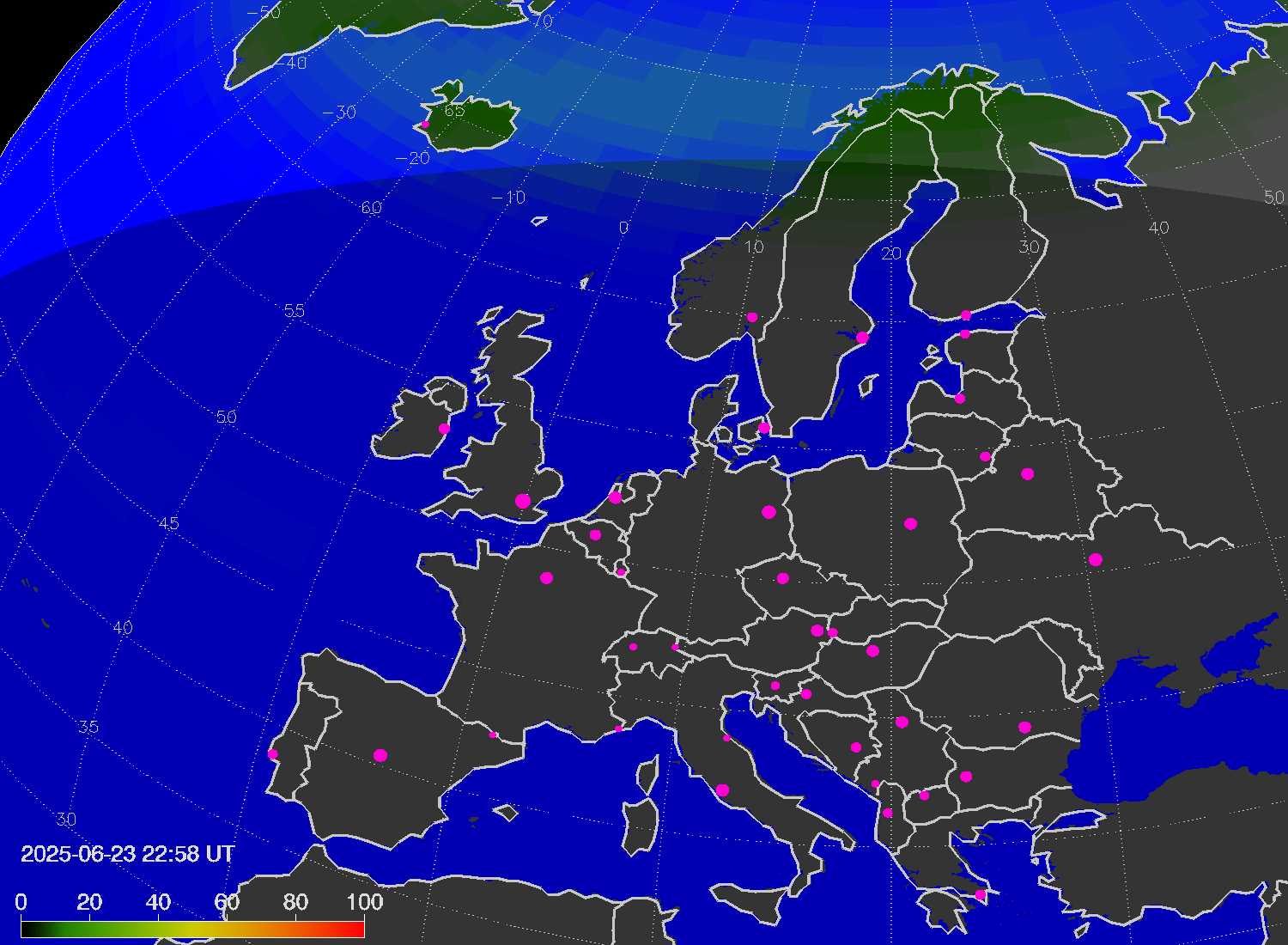 Northern lights (auroras) over Europe
