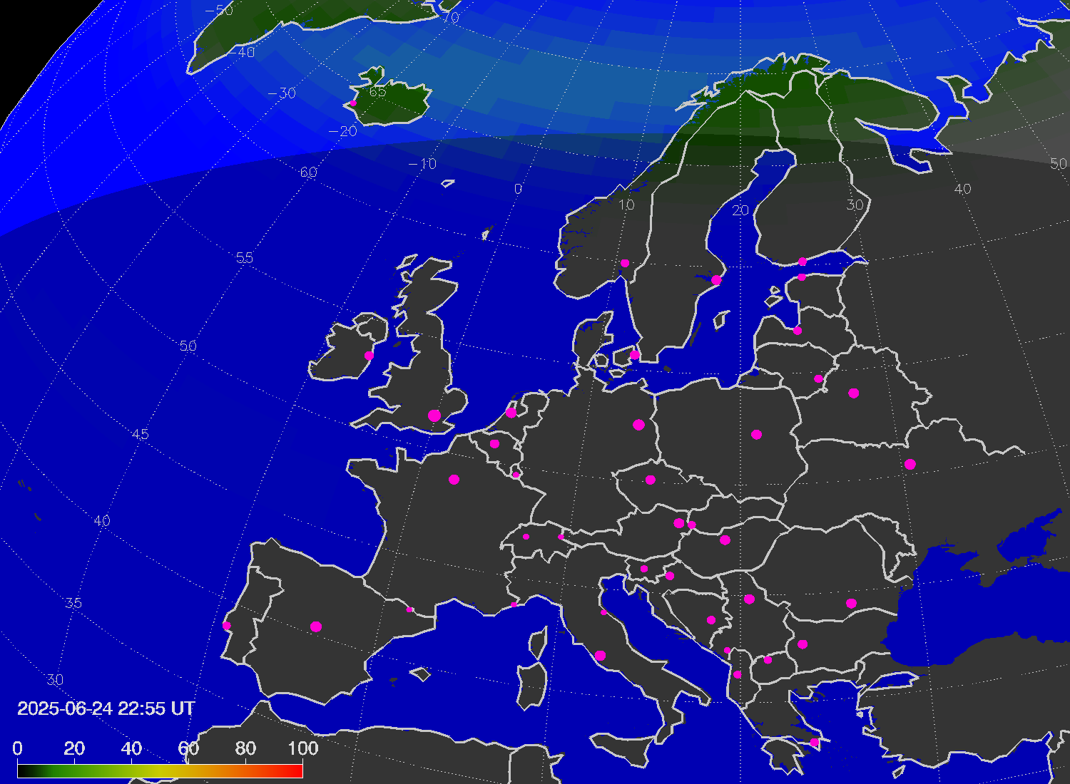 Northern lights (auroras) over Europe