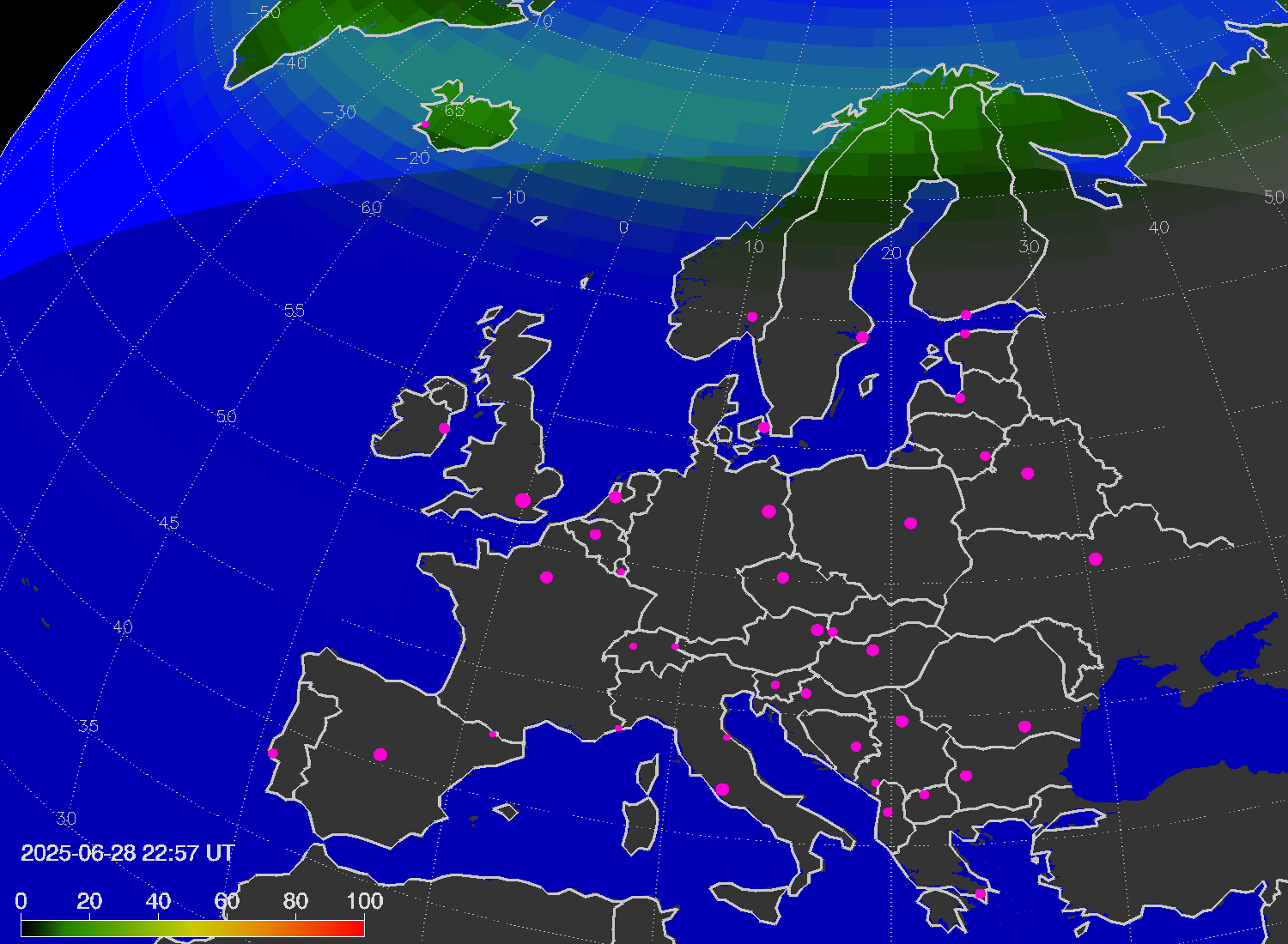 Northern lights (auroras) over Europe