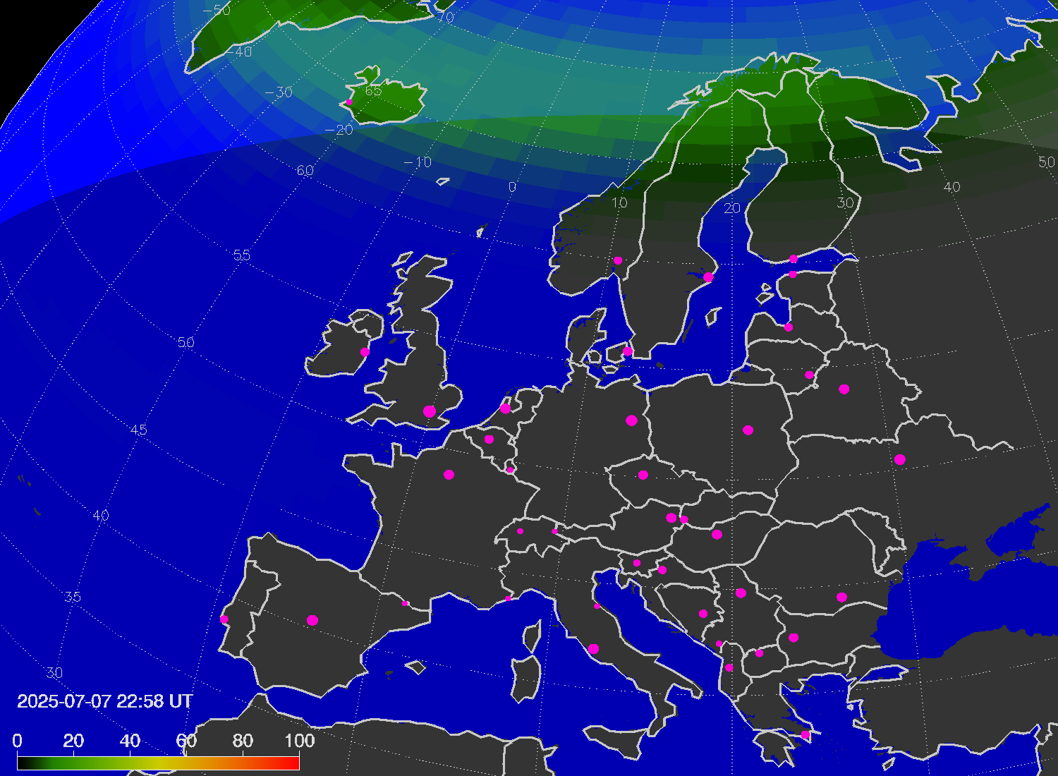 Northern lights (auroras) over Europe