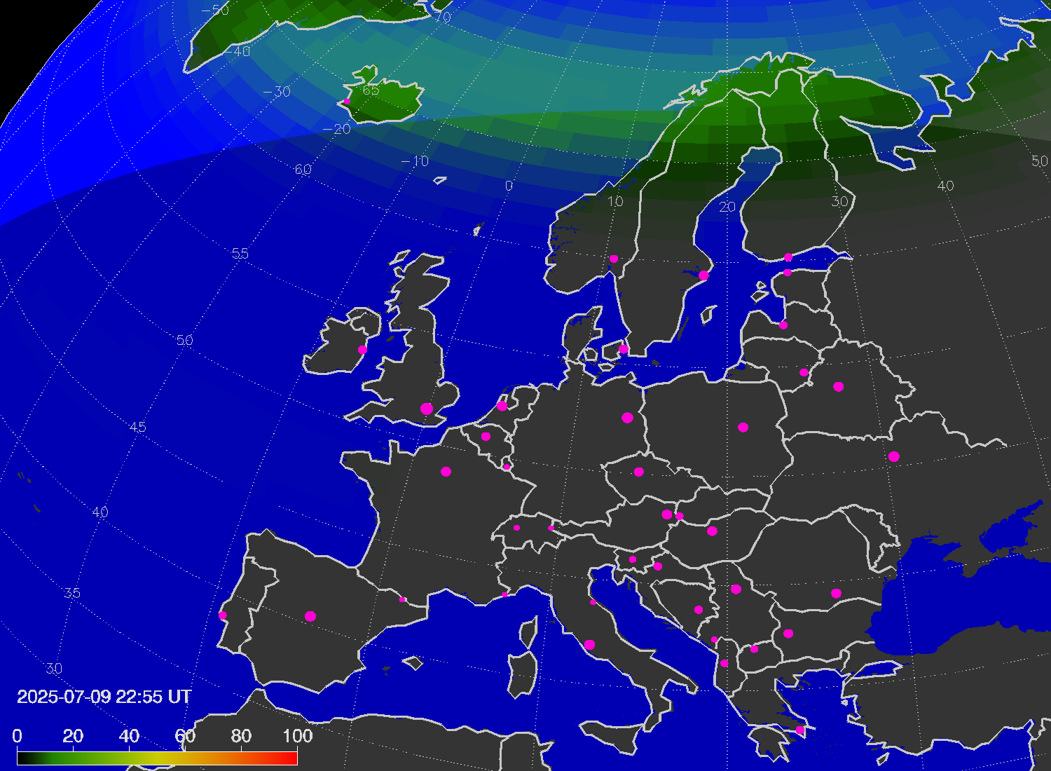 Northern lights (auroras) over Europe
