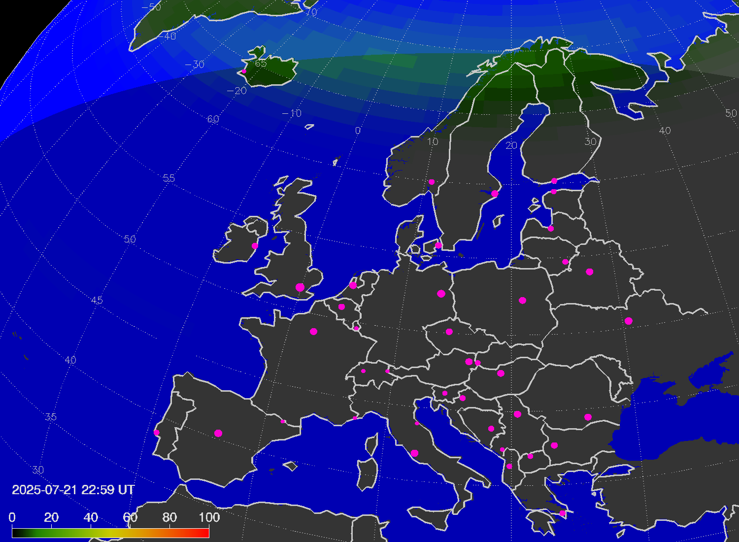 Northern lights (auroras) over Europe