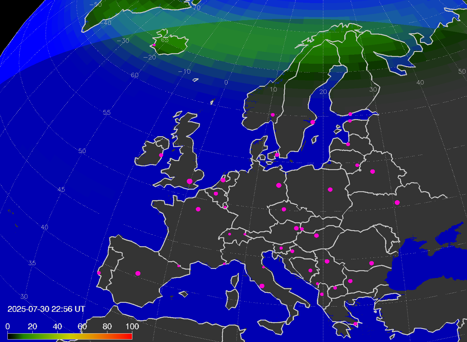 Northern lights (auroras) over Europe