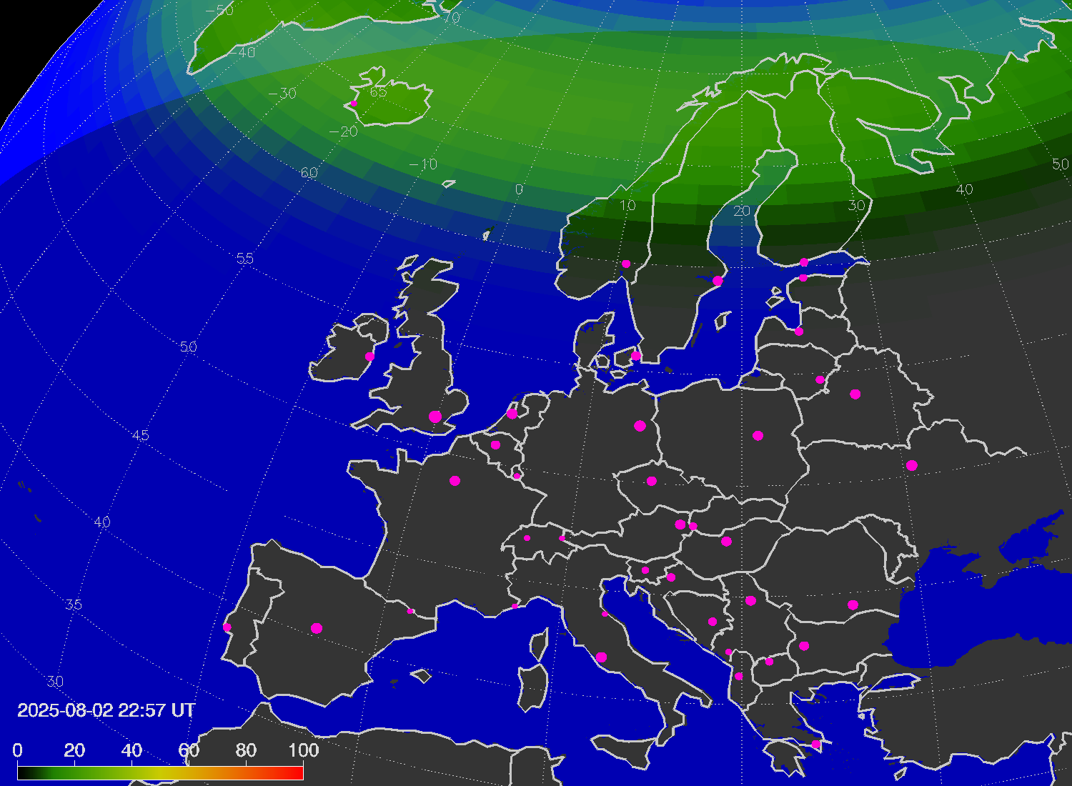 Northern lights (auroras) over Europe