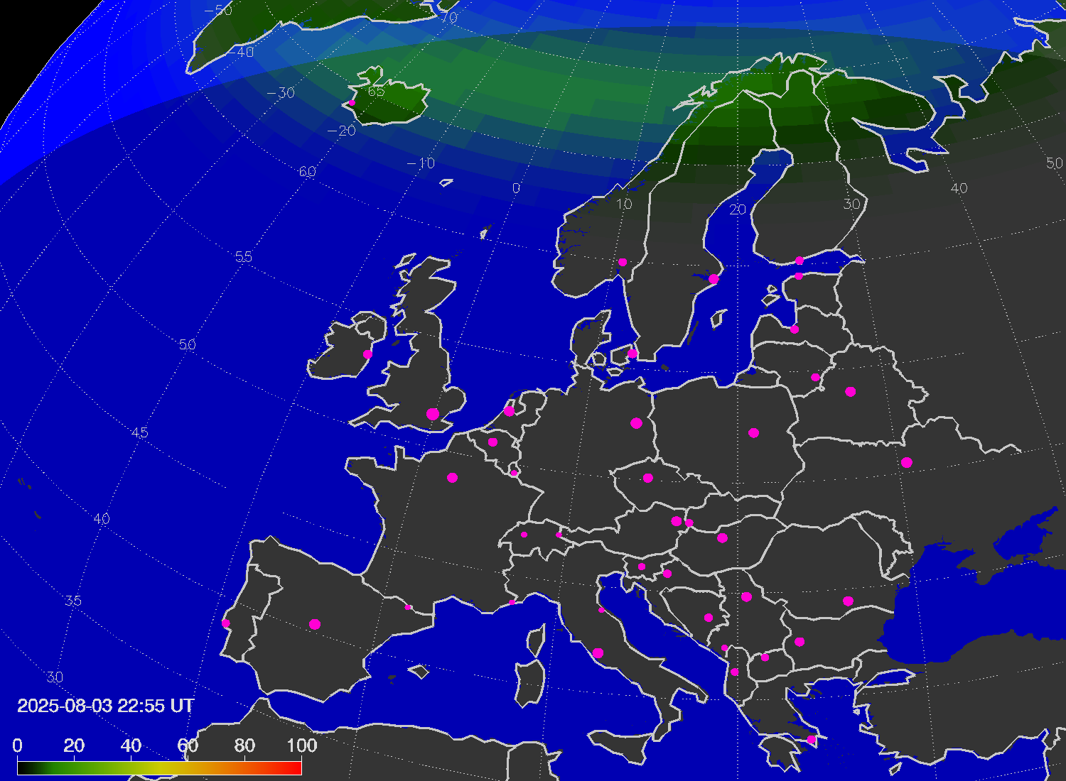 Northern lights (auroras) over Europe