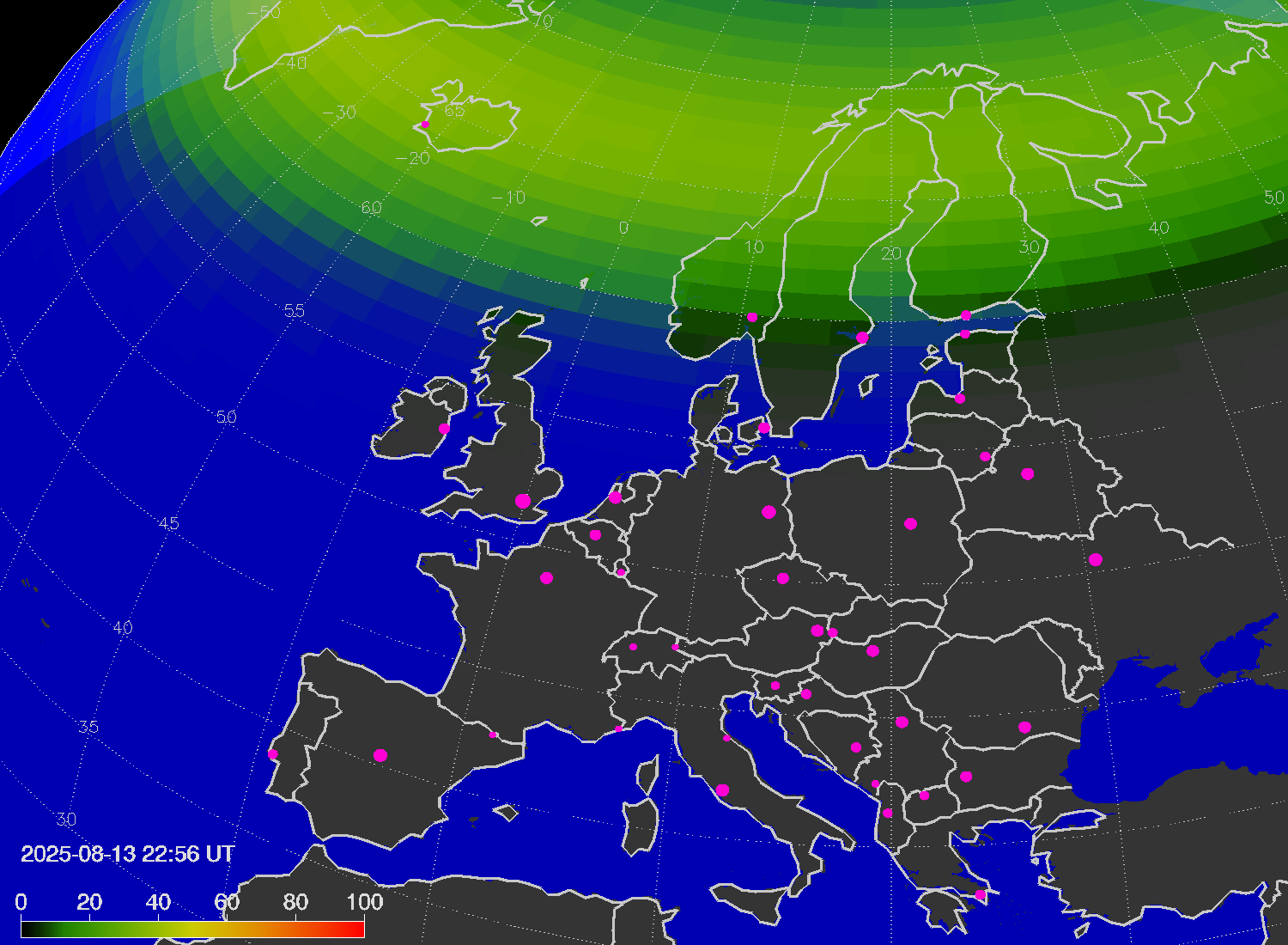 Northern lights (auroras) over Europe
