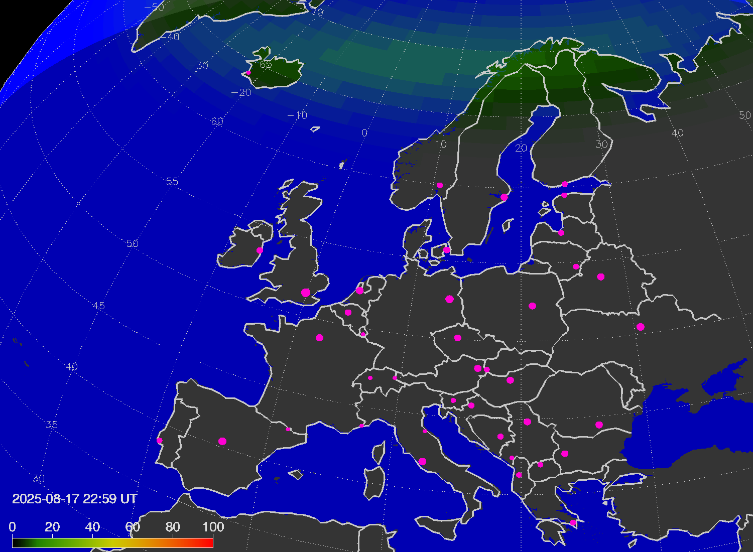 Northern lights (auroras) over Europe