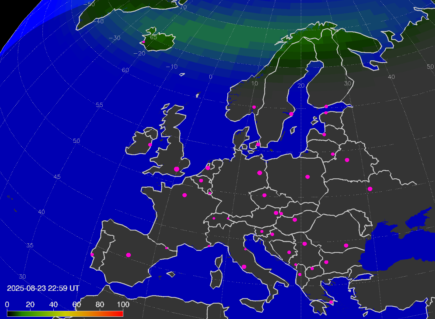 Northern lights (auroras) over Europe