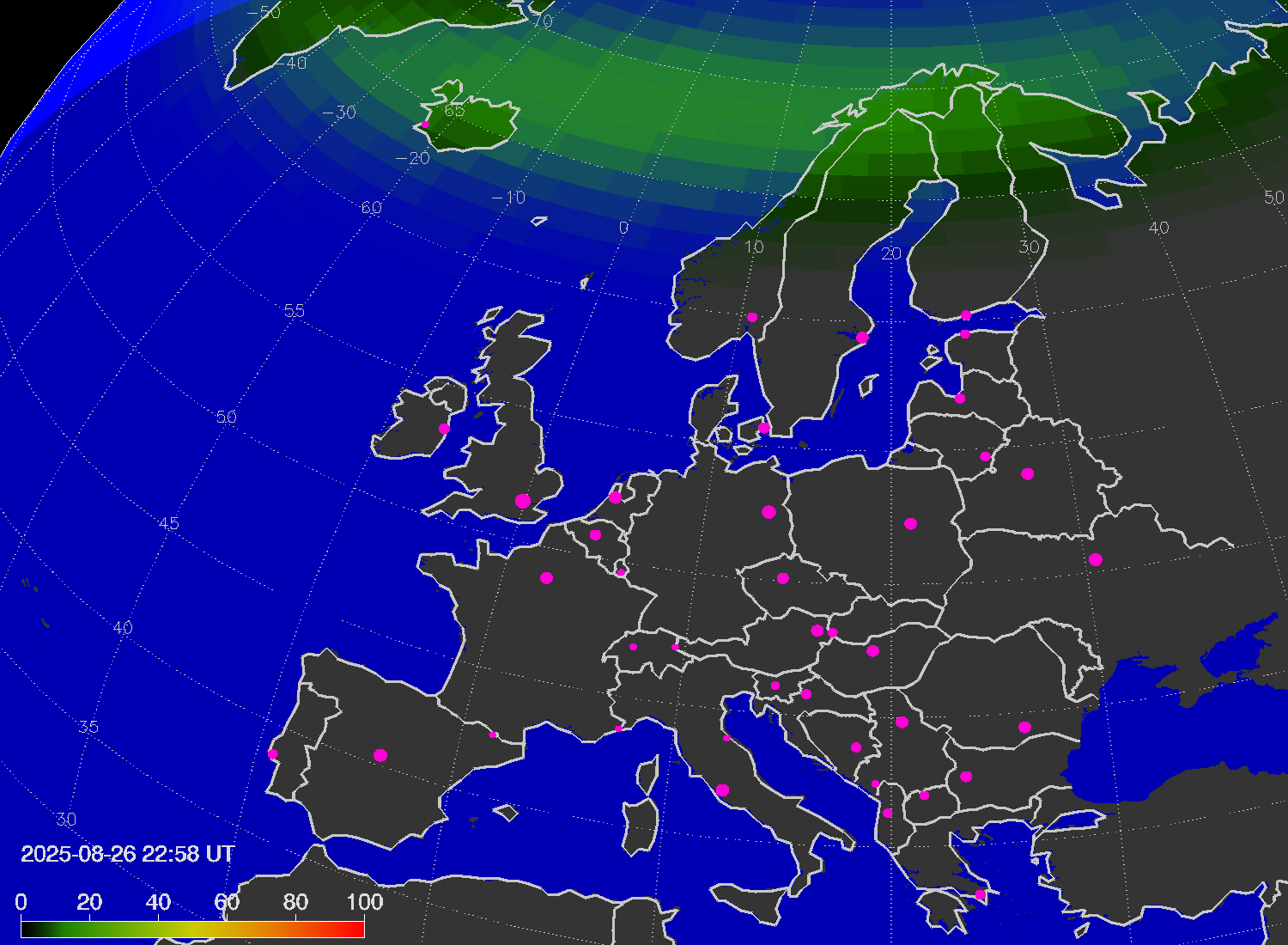 Northern lights (auroras) over Europe