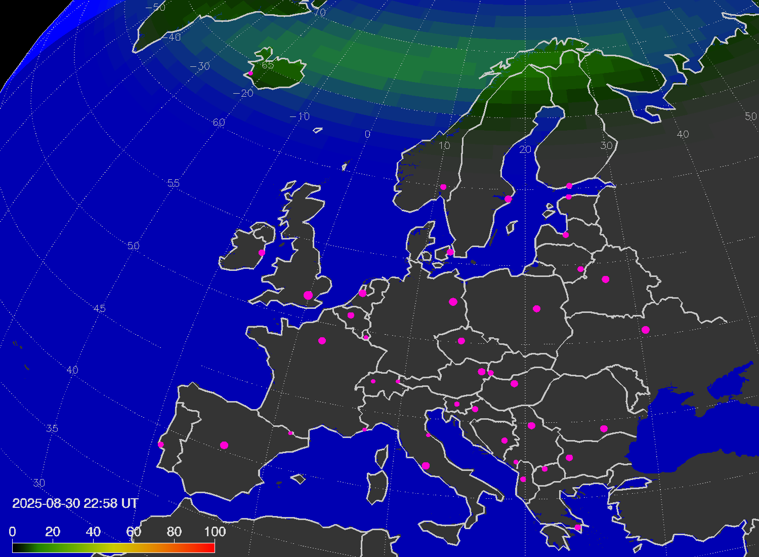 Northern lights (auroras) over Europe