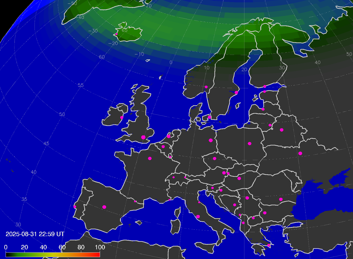 Northern lights (auroras) over Europe