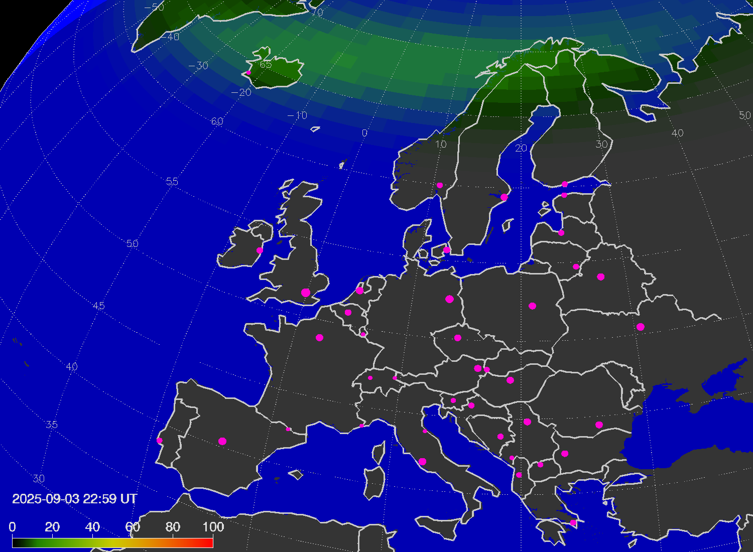 Northern lights (auroras) over Europe