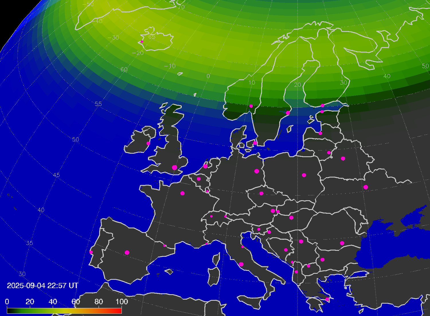 Northern lights (auroras) over Europe