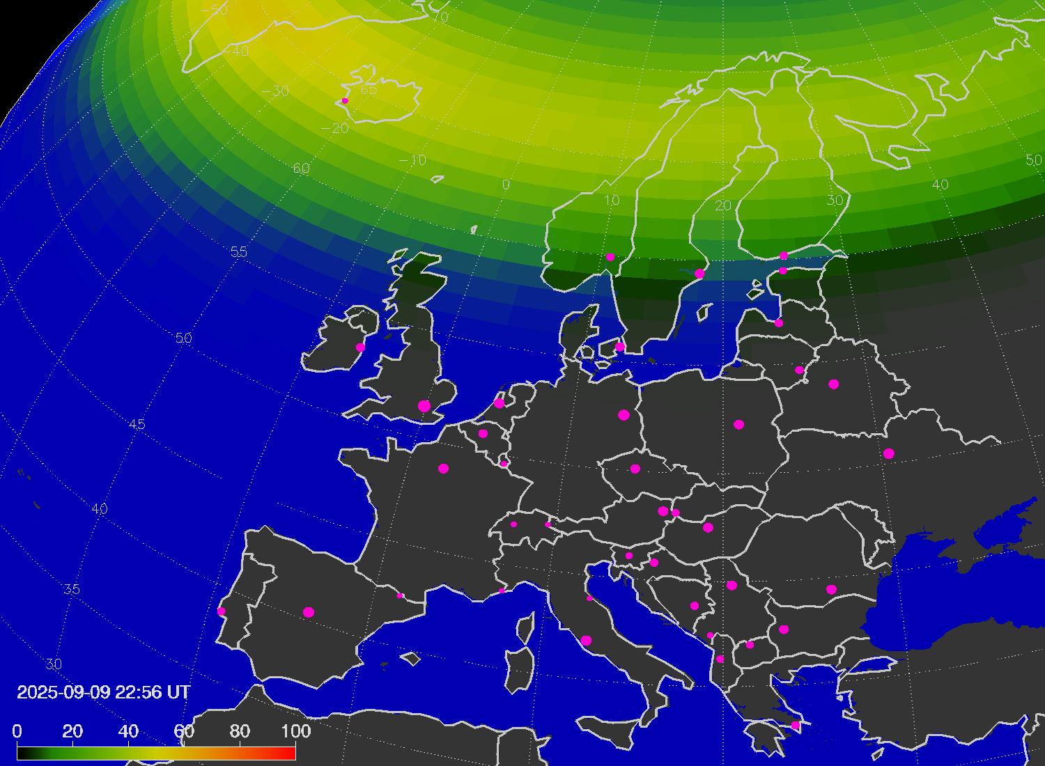 Northern lights (auroras) over Europe