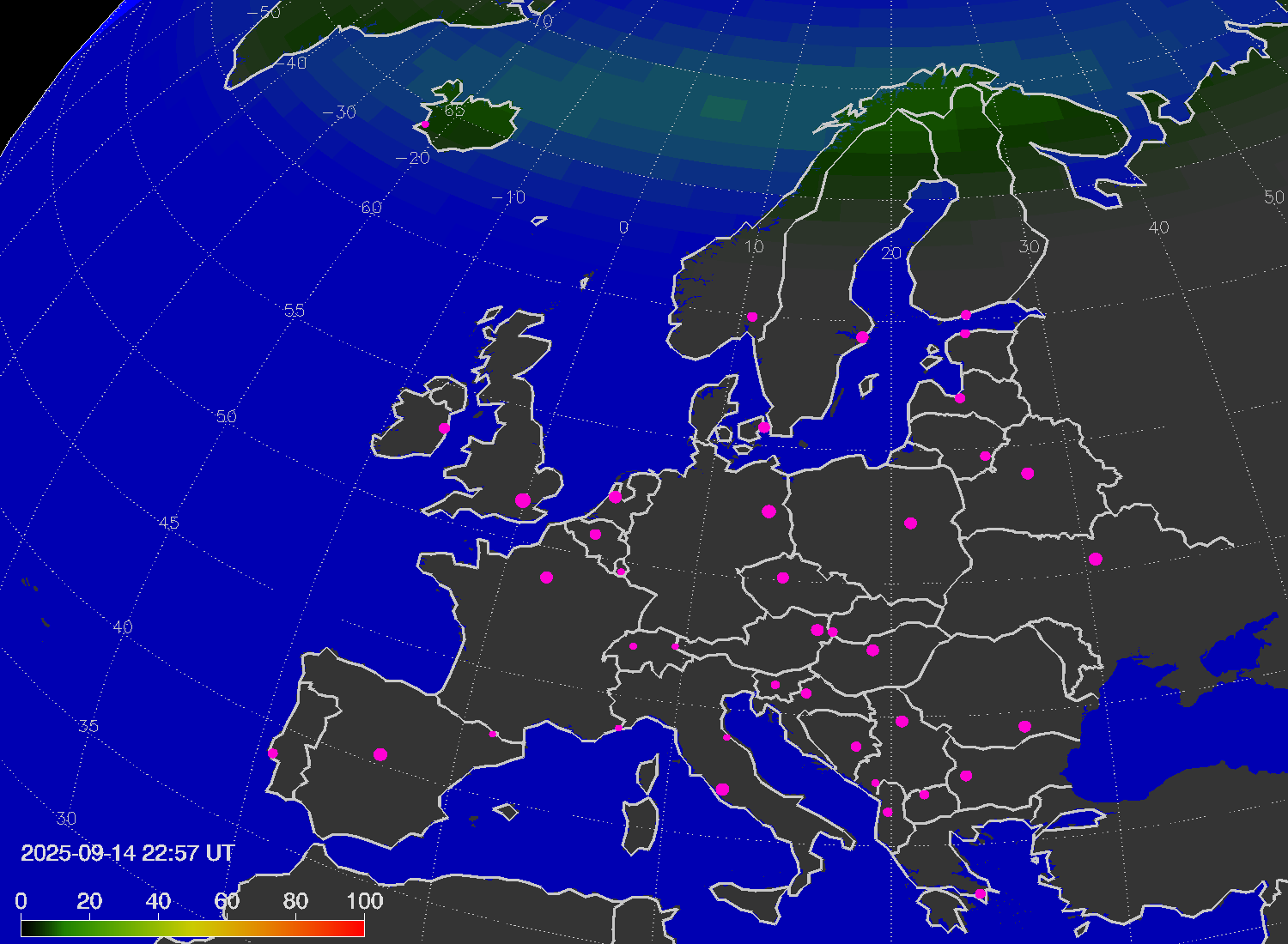 Northern lights (auroras) over Europe