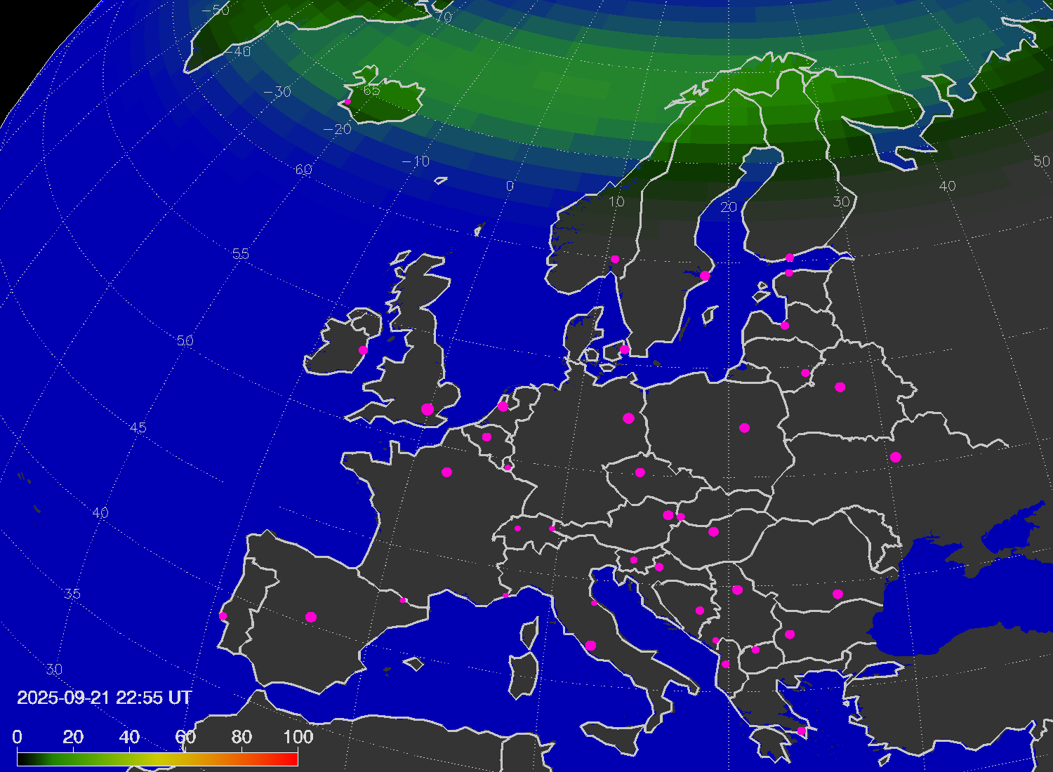 Northern lights (auroras) over Europe