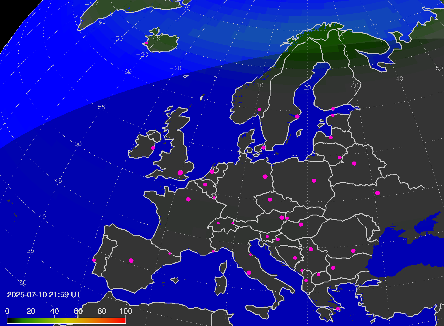 Northern lights (auroras) over Europe