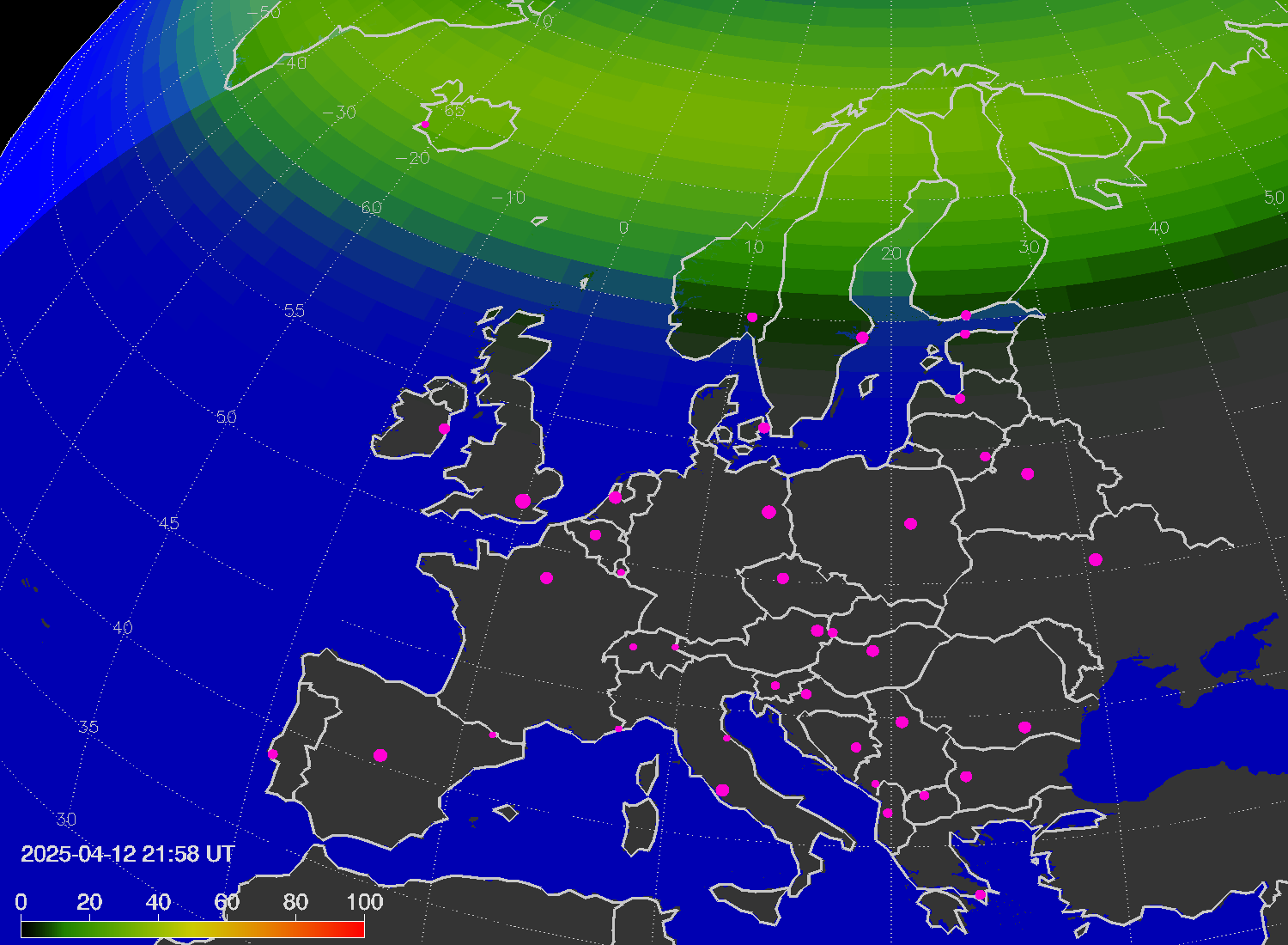 Northern lights (auroras) over Europe