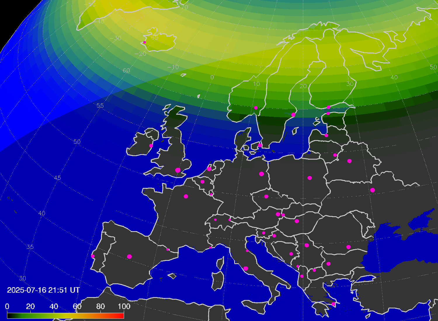 Northern lights (auroras) over Europe