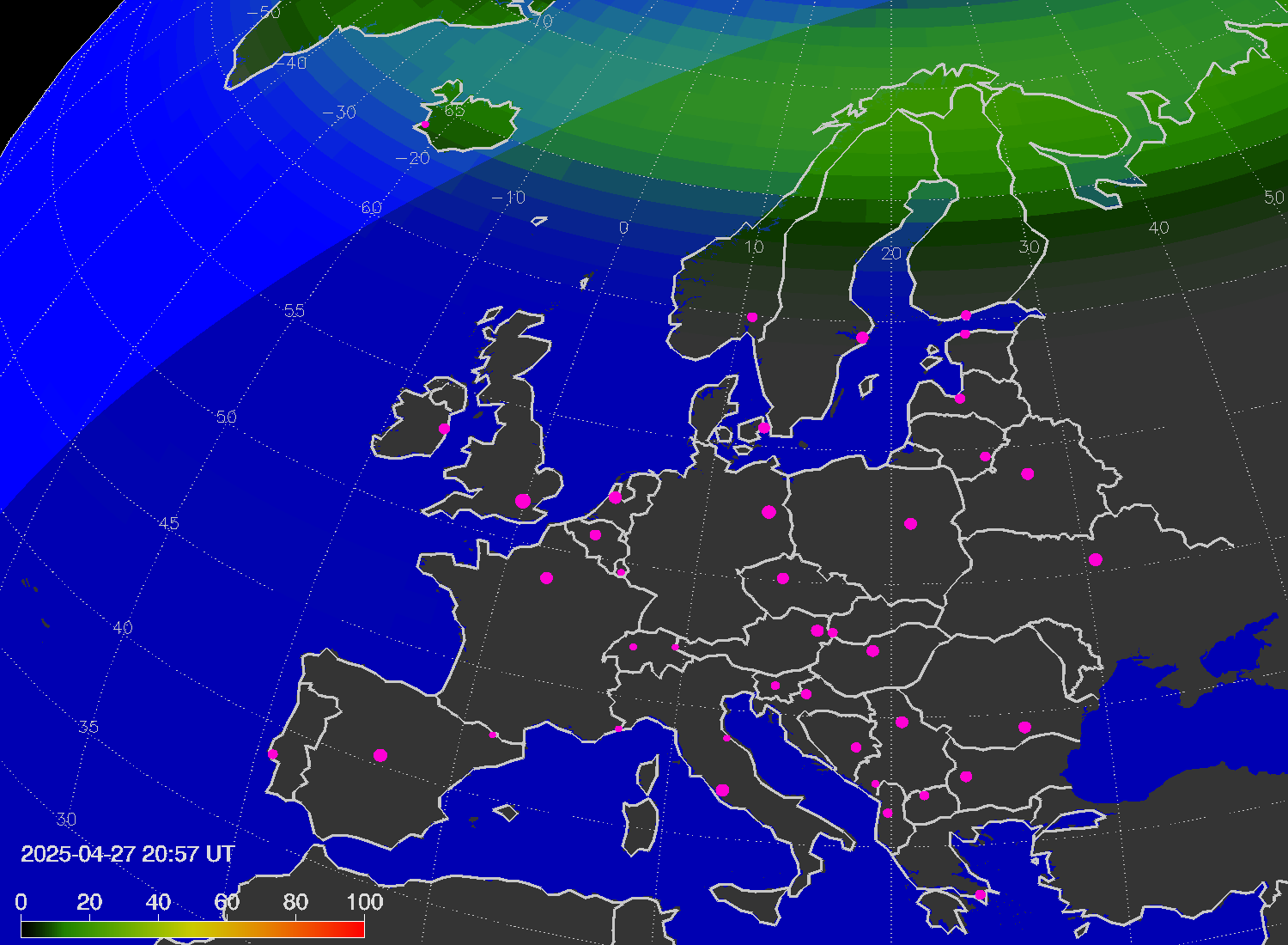 Northern lights (auroras) over Europe