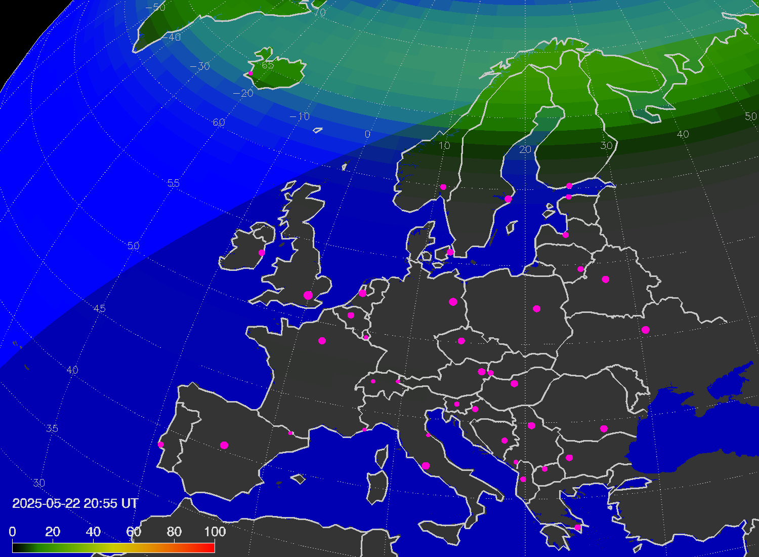 Northern lights (auroras) over Europe
