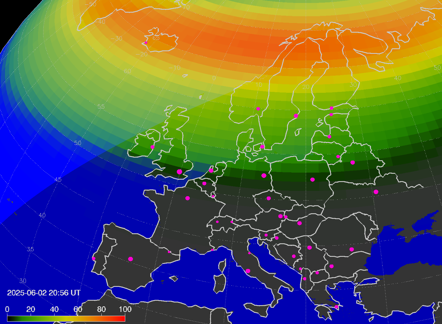 Northern lights (auroras) over Europe