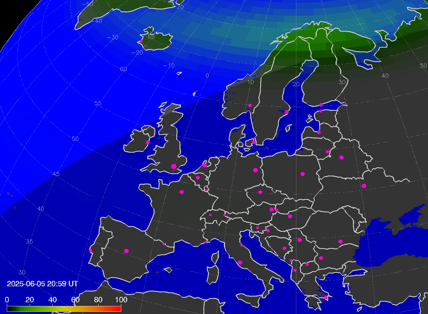 Northern lights (auroras) over Europe