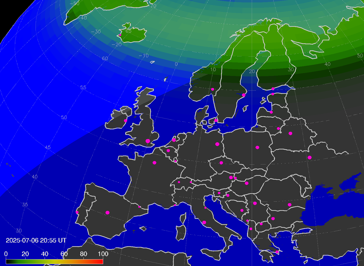 Northern lights (auroras) over Europe
