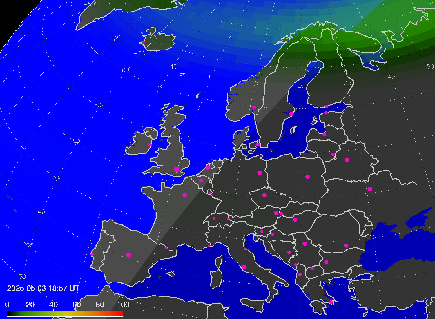 Northern lights (auroras) over Europe