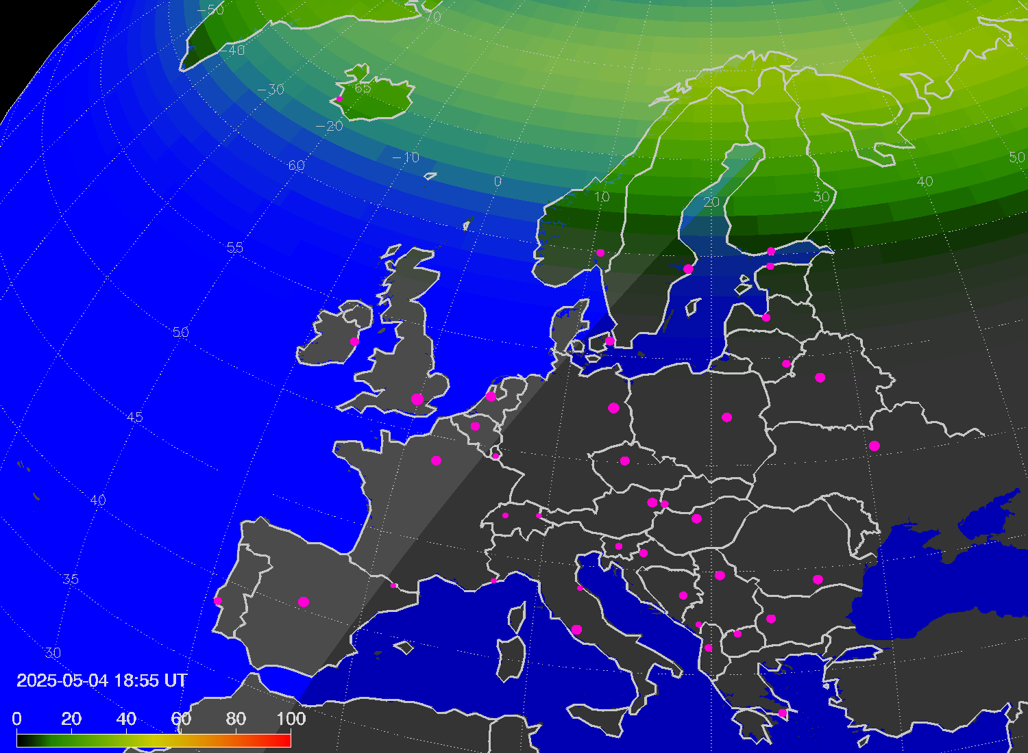 Northern lights (auroras) over Europe
