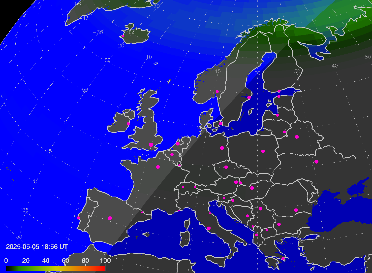 Northern lights (auroras) over Europe