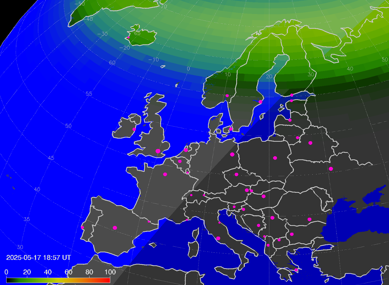 Northern lights (auroras) over Europe