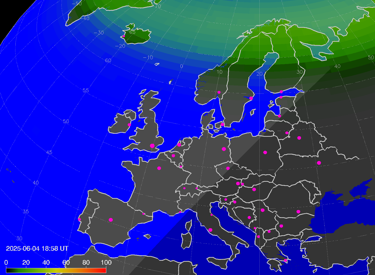 Northern lights (auroras) over Europe