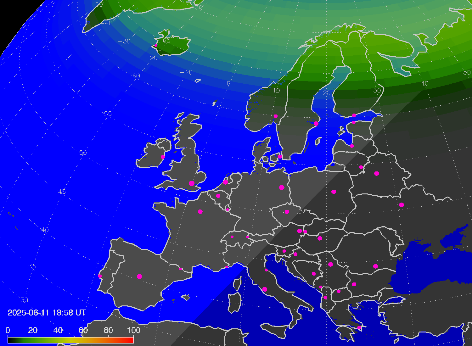 Northern lights (auroras) over Europe