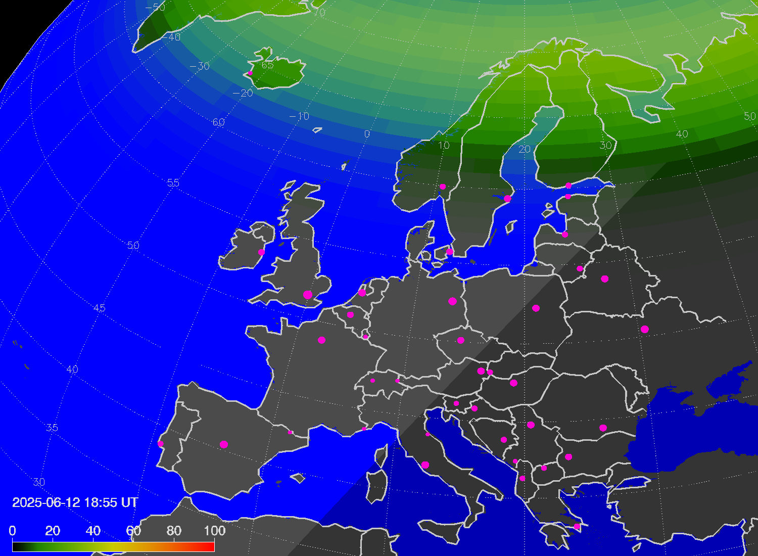 Northern lights (auroras) over Europe